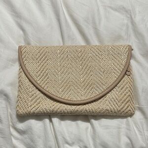 Shiraleah Cream Woven Chevron Clutch with Gold Accent
